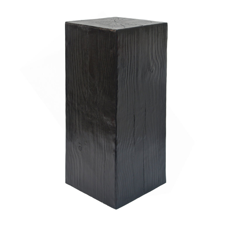 Wood-Look Square-Column MGO End Table,  H33.75",Wood-Like Distressed Finish, Mix With Different Heights, Indoor Outdoor Use,Black Color