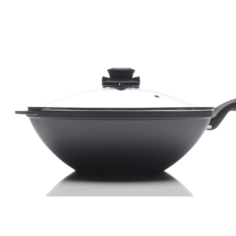 Swiss Diamond Non-Stick Cast Aluminum Wok with Lid, 3.35" H x 11.8" W x 3.35" D