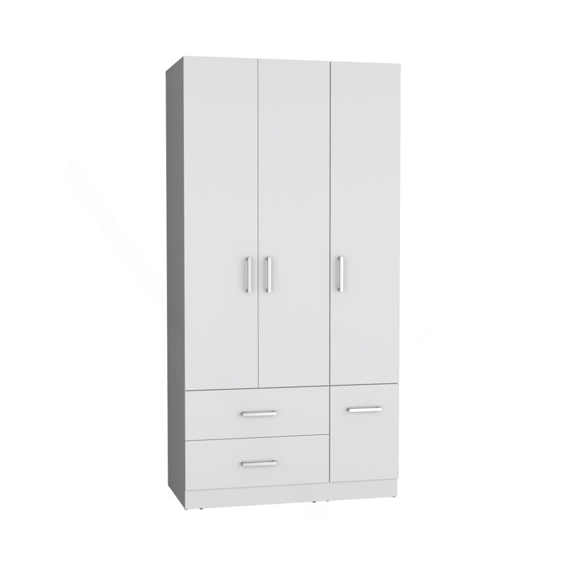 Armoire armoire 71 po, 4 portes, tringle, 3 armoires, 6 tablettes, blanc, Blanc