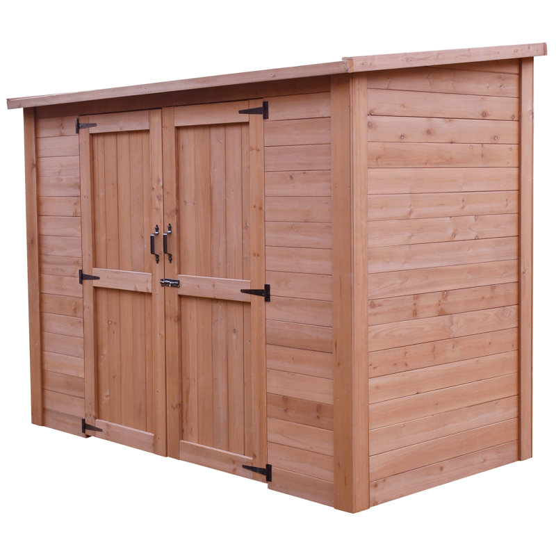 Cedar Wooden Heavy Duty Lean-To Storage Shed With Double Doors, 74" H x 90" W x 48" D