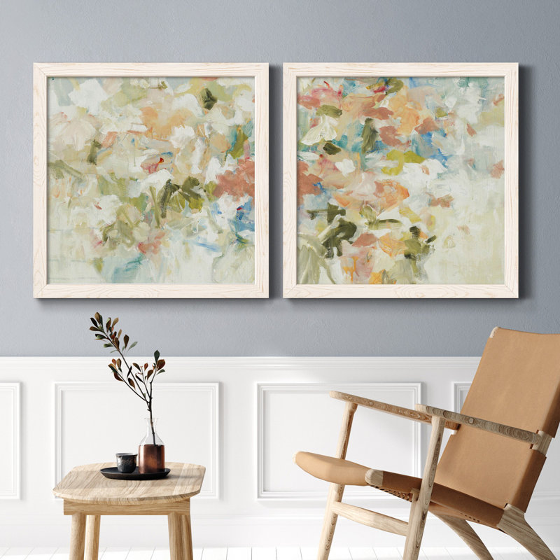 Floral Blush I - ensemble de 2 reproductions d'art sur toiles, Cadre blanc, H 27,5 po x l 55 po x P 1,5 po