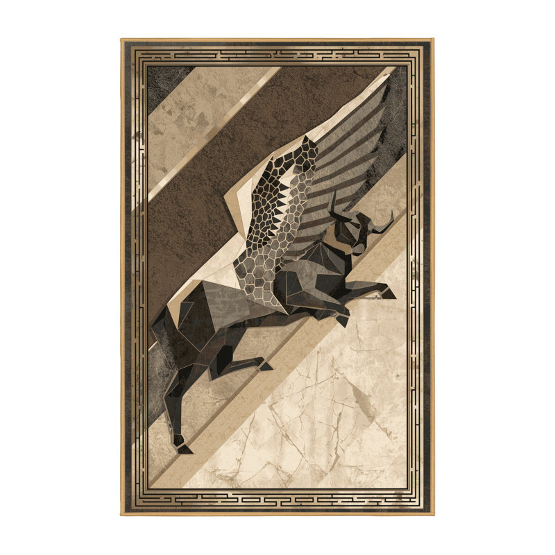 Tapis moelleux moelleux rouge moelleux art déco Assyrian Lamassu - reliure brun clair, 7 x 10