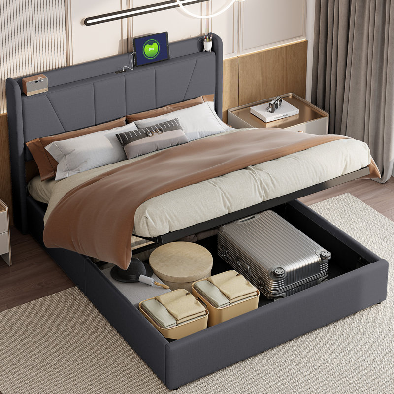 Upholstered Ottoman Storage Bed, European Kingsize (160 x 200 cm), Grey