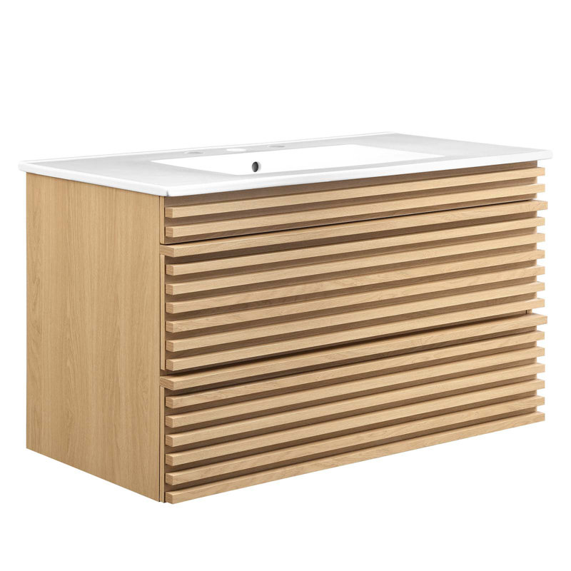 Meuble-lavabo mural 36 po Modway Render, Chêne
