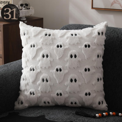 Housses de coussin d'Halloween 50x50 cm, fantôme blanc en peluche, décoration d'Halloween 095A20, taies d'oreiller douces en fausse fourrure, pour fauteuil, canapé, chambre, salon, décoration de l'Action de grâce