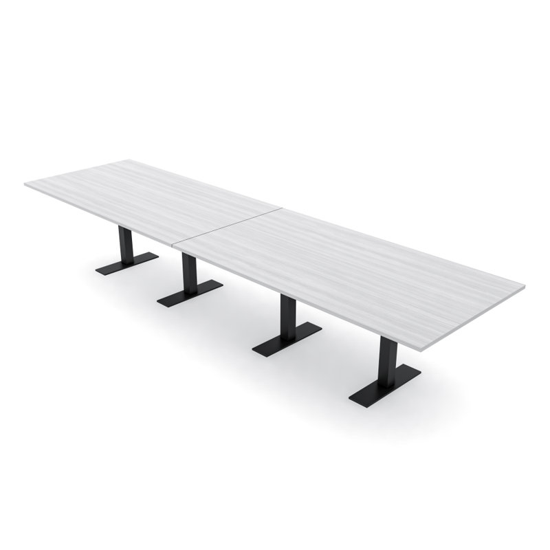 Table de conférence rectangulaire avec base en T en métal, Cyprès blanc, L 168 po x l 48 po, Noir mat