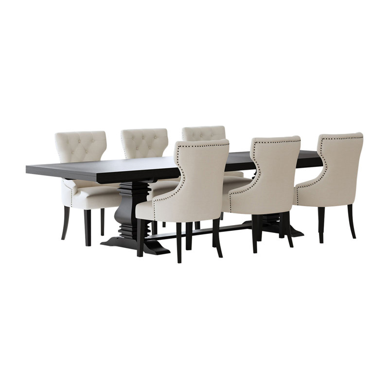 Beige 7-piece Extension Dining Table Set, 7 Pieces: Table, 6 Chairs