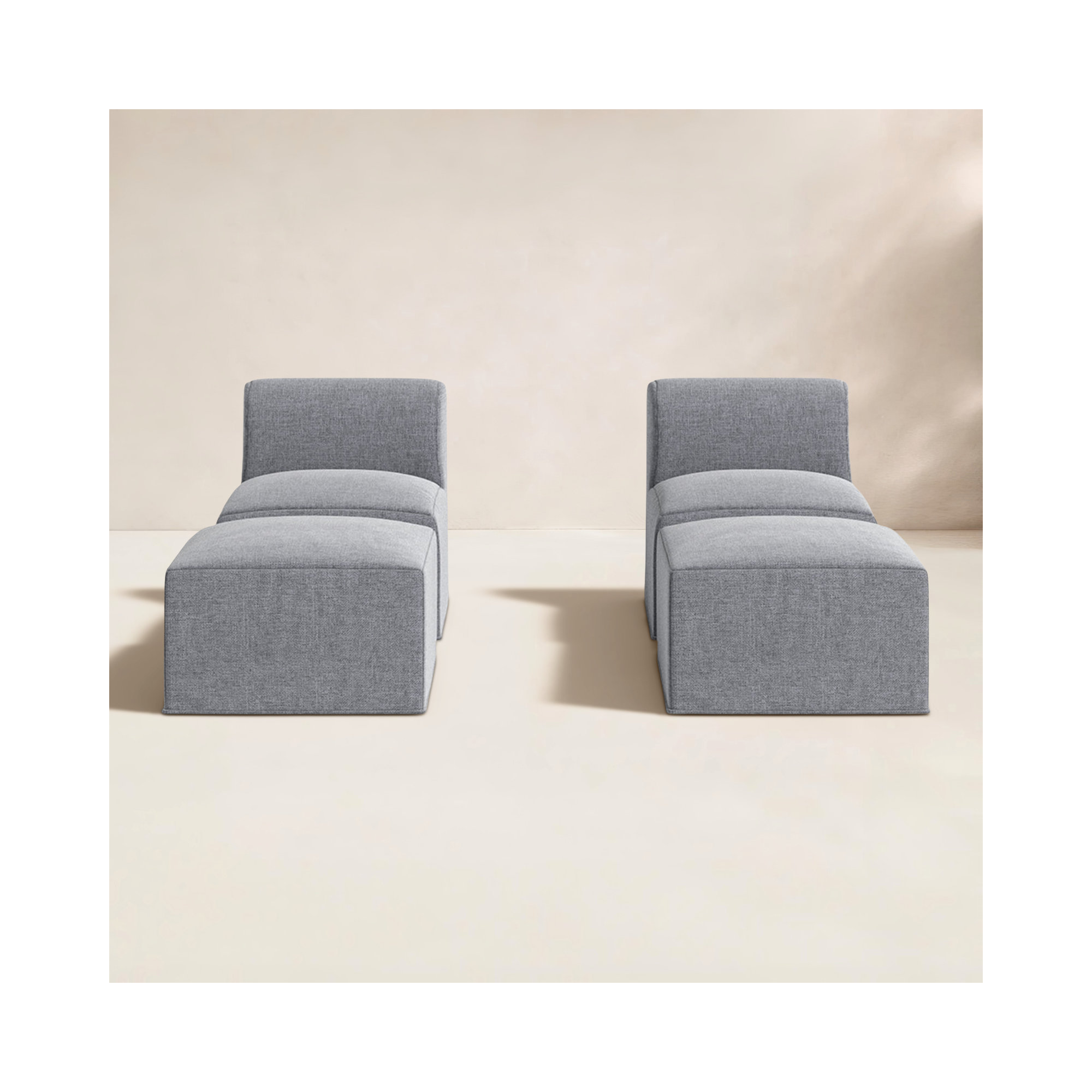 Praia Sunbrella Outdoor Lounge Chairs Set With Ottomans, Canvas Granite Sunbrella® Canvas