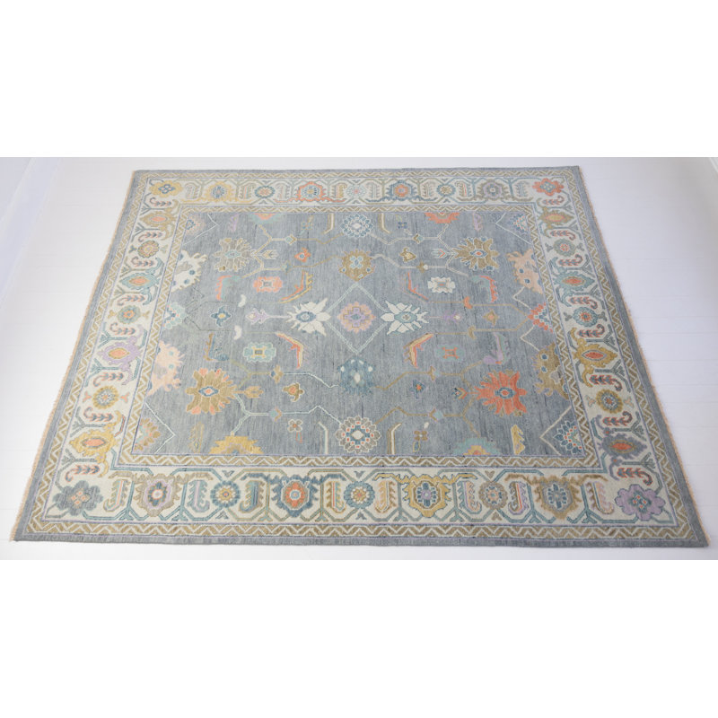 Hattie Hand Knotted Wool Trellis Area Rug, Square 12'