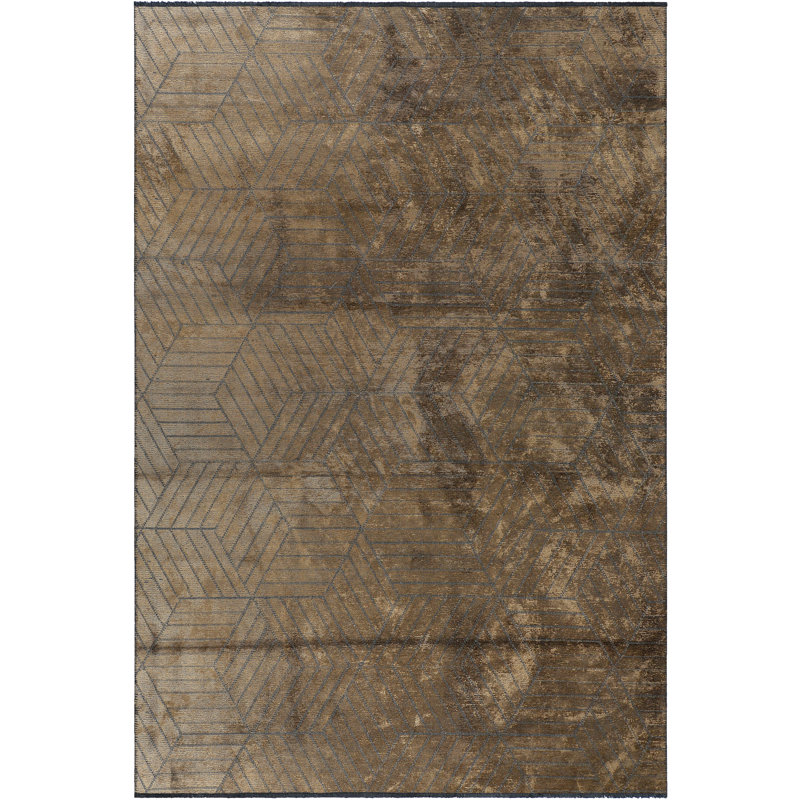 Tapis brun à motif géométrique tissé à plat en acrylique / coton / rayonne Rink, Rectangle 7 pi 10 po x 9 pi 10 po