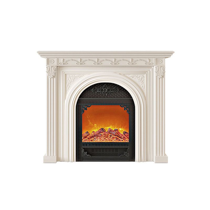 French-style fireplace with decorative carvings, household electric fireplace with simulated flames
