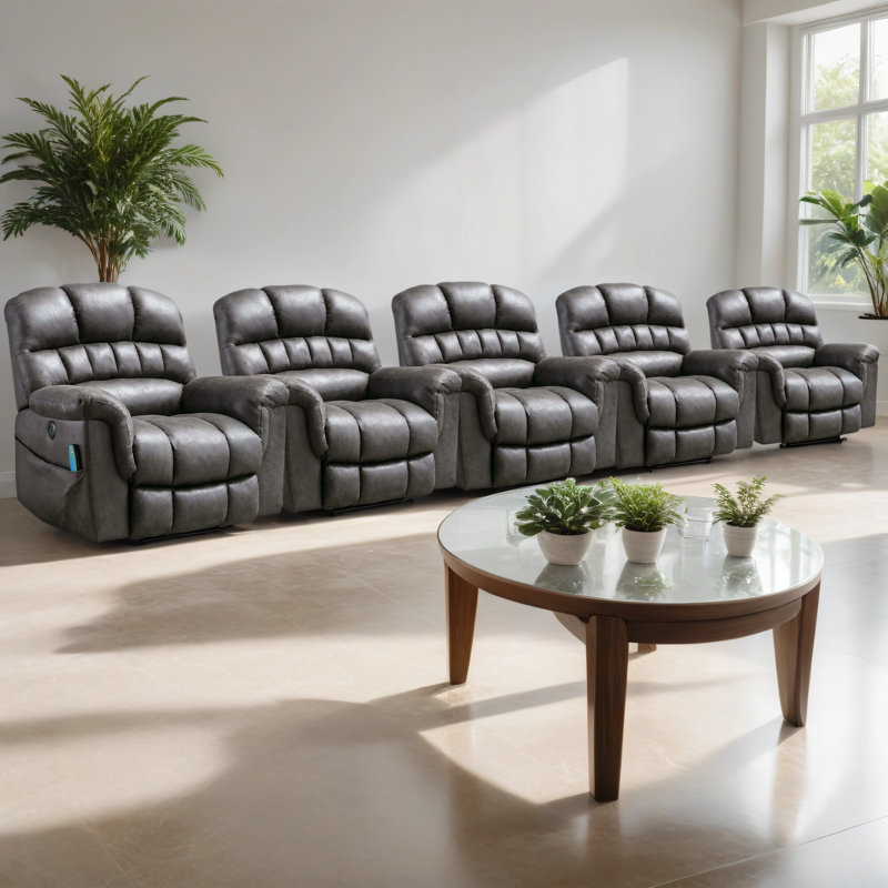 Ensemble de salon surdimensionné en microfibre avec USB et massage chauffant de 41,3 po de largeur, Gris