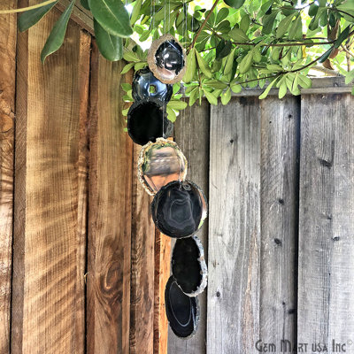 Black Agate Slice Wind Chime, Natural Agate Garden Décor