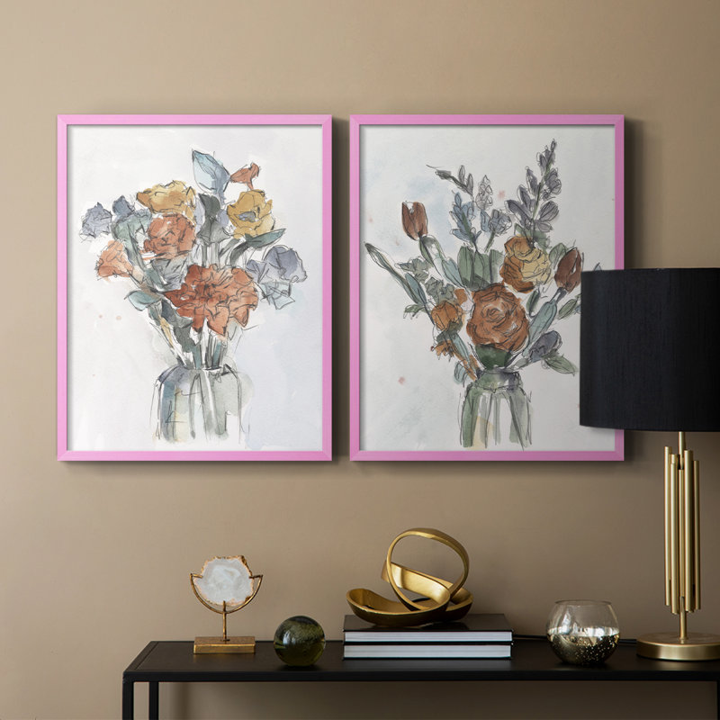 Arrangement floral aquarelle I - impression encadrée de qualité supérieure - prête à être accrochée - aucun clou requis - aucun clou requis