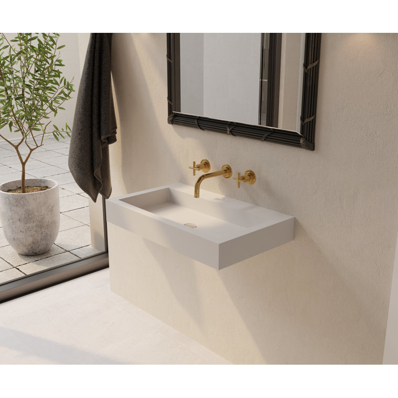 Badeloft 31.4" x 18.8" Rectangular Stone Resin Wall Mounted Bathroom Sink with Overflow WT-06-L-M in Matte White, Matte White