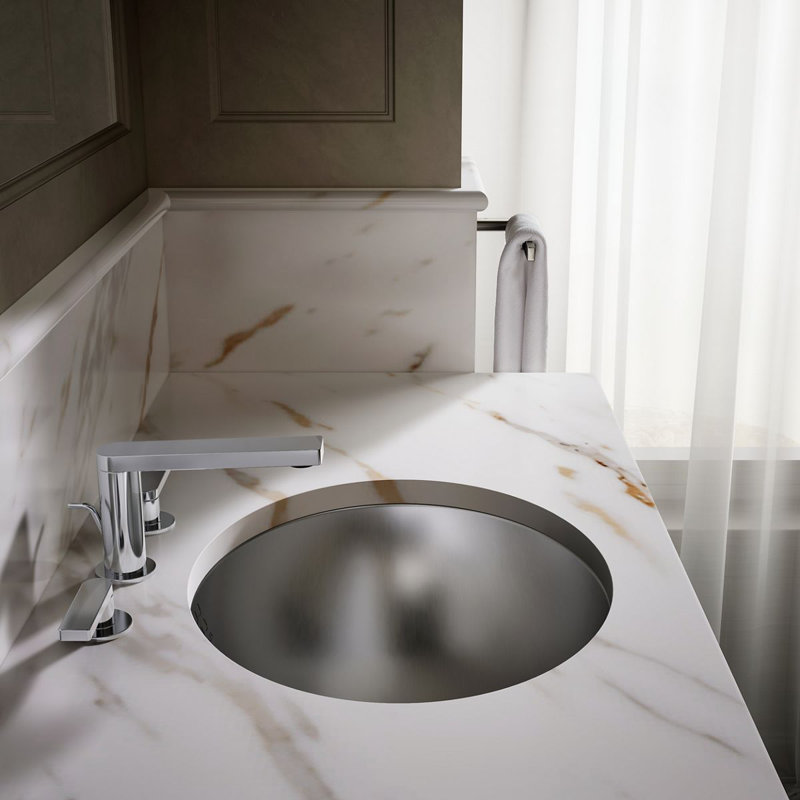 Bachata Metal Oval Undermount Bathroom Sink with Overflow, Luster