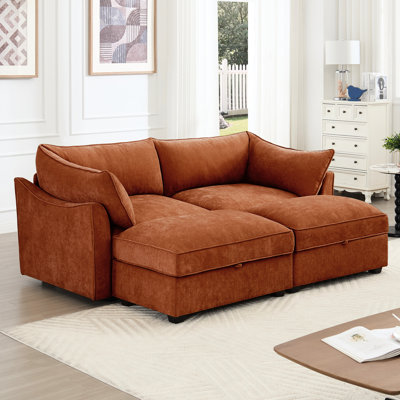 Orange 2 places, matériau en chenille, enveloppé, rangement escamotable, confortable et esthétique avec chenille, coussins, doux au toucher, s'adapte à la maison