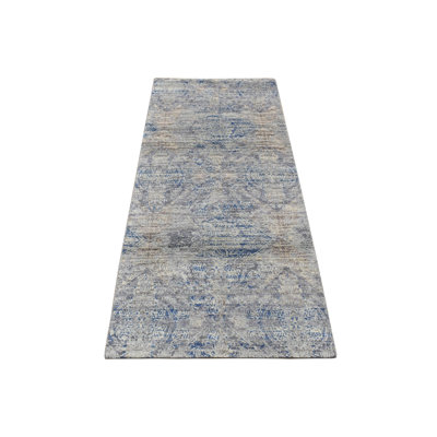2'6" x 6'0" New Hand Knotted Blue Wool & Silk Runner Oriental Rug - MOA10287337