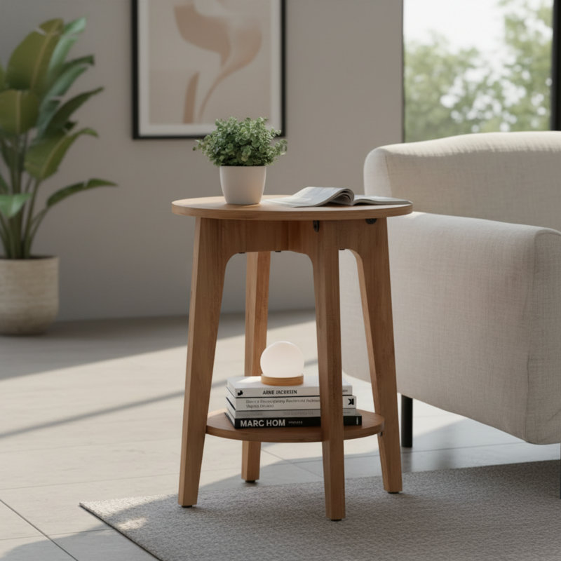 Petite table d'appoint rustique en bois de noyer rustique, table de coin de salon ronde