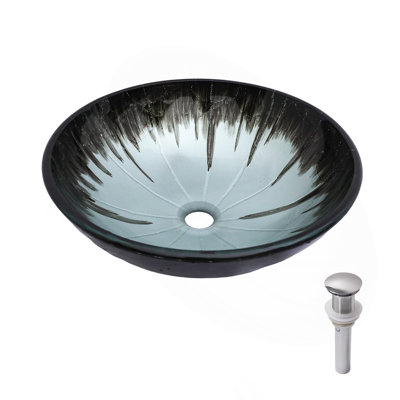 Artistic Gray Crackle Tempered Glass Sink with Pop-up Drain, Bathroom Oval Basin Tempered Glass Vanity (No Faucet)