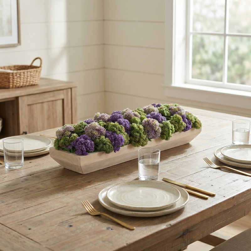 Sedum Arrangement in a Rectangular Wood Planter, White