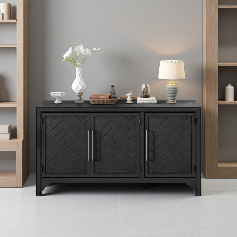 Buffet de rangement conçu avec panneau de fibres à densité moyenne et placage de pin