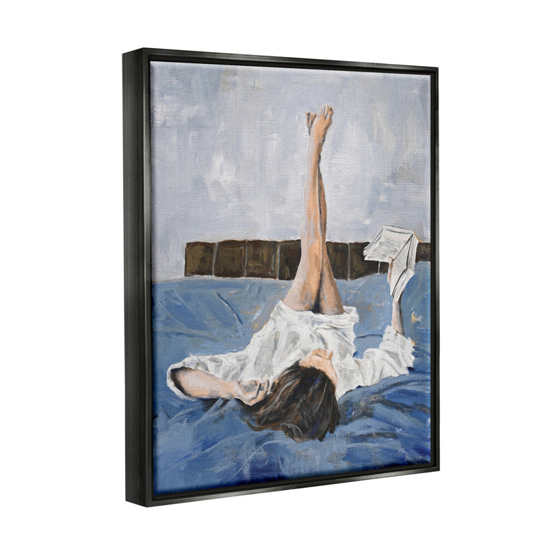 Femme lisant un livre par Design Fabrikken, H 21 po x l 17 po x P 1,7 po, Cadre flottant noir de jais
