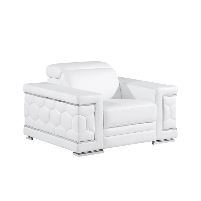 Méridienne 47 po en cuir véritable blanc et argent