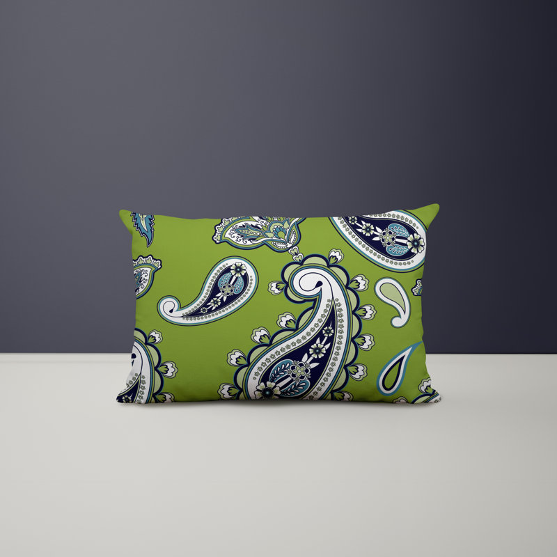 Paisley Outdoor Reversible Throw Pillow, Chartreuse
