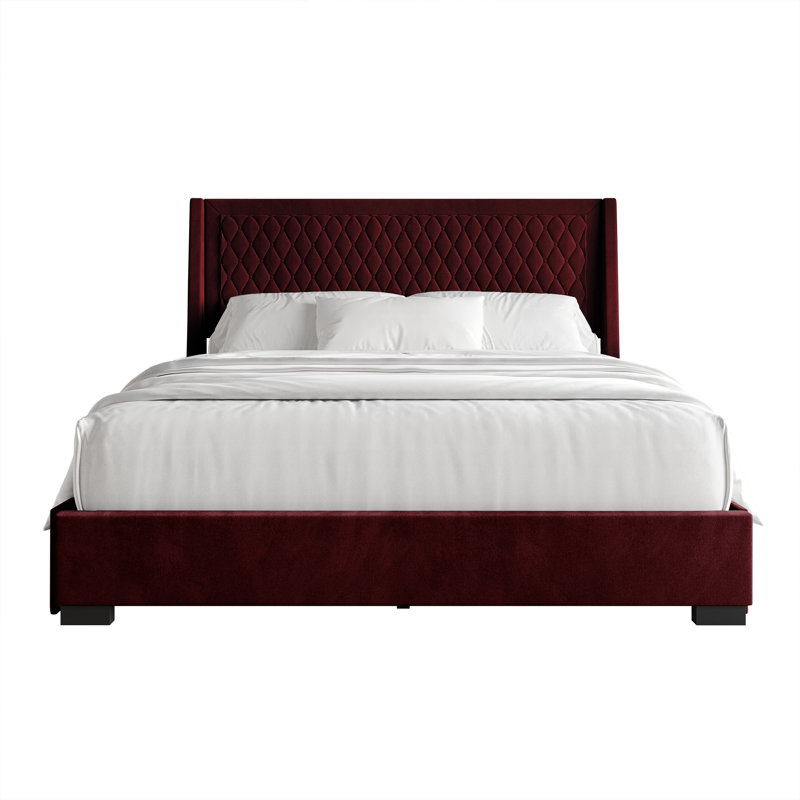 Full Platform Bed with Storage Grey Velvet, Red, Full