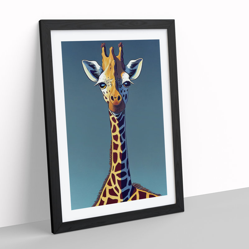 Giraffe Cartoon - Wall Art, Black Framed, 64cm H x 46cm W x 2cm D