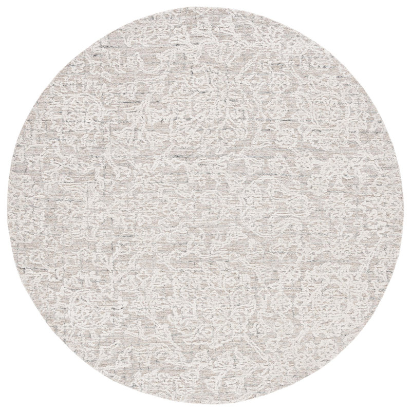 Tapis floral ivoire / beige en laine / viscose / coton touffeté à la main Floral, Rond 6 pi