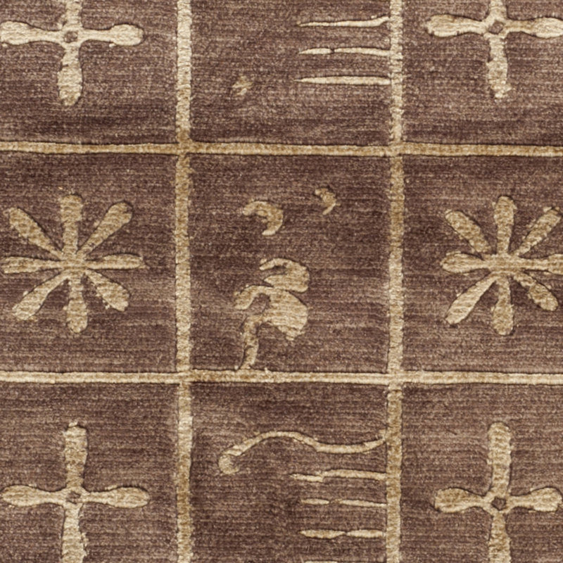 Tibetan Plum Pictogram Brown Area Rug, Rectangle 5' x 8'