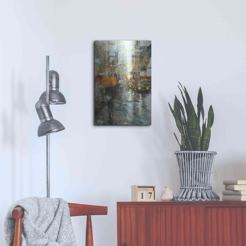 «Manhattan Orange Umbrella» par Mark Lague, art mural en métal, 16 po x 24 po