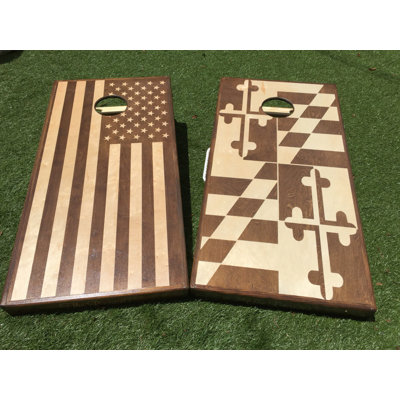 Stained American and Maryland Flags 10 Piece Cornhole Set