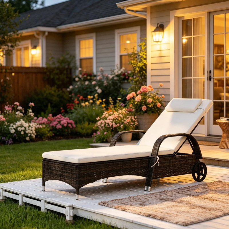 Chaise longue d'extérieur à dossier réglable, chaise longue en rotin, chaise longue confortable