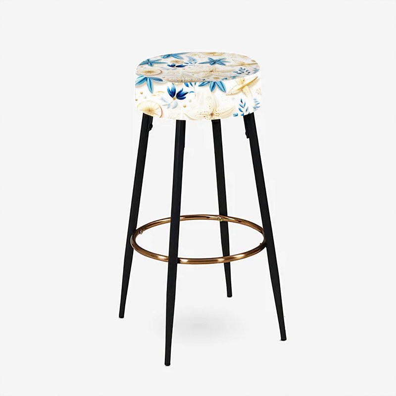 Ensemble de 2 tabourets de bar Blue and White Coastal Retreat Seashells II - Floral