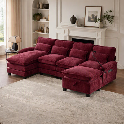 Canapé d'angle en forme de U de 269 cm (106 pouces) avec revêtement en chenille, design modulaire confortable et solutions de rangement polyvalentes pour les salons modernes