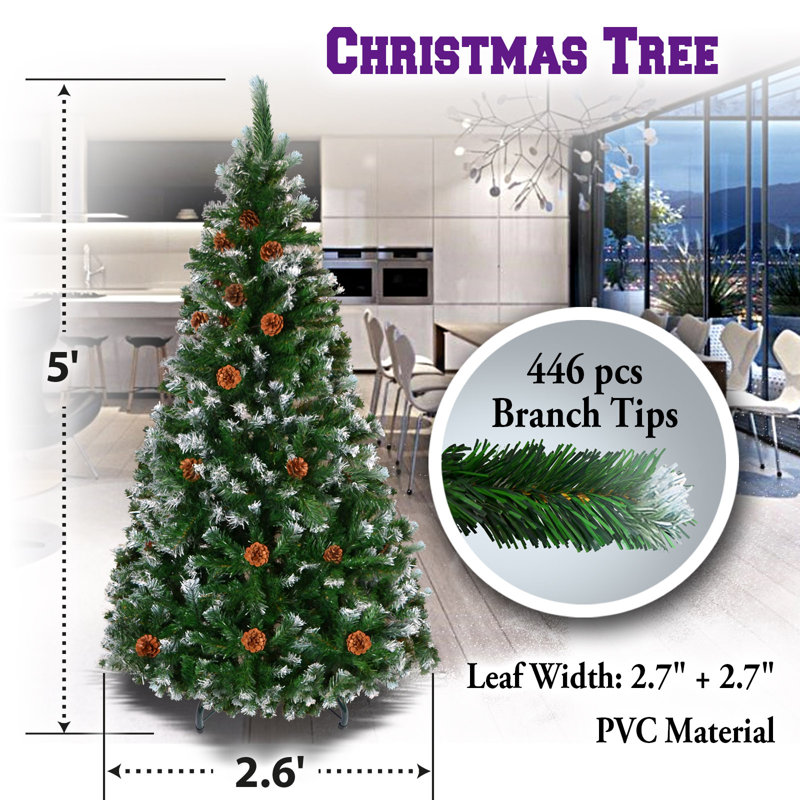 Arbre de noël artificiel pin vert/blanc bonhomme, H 5 pi
