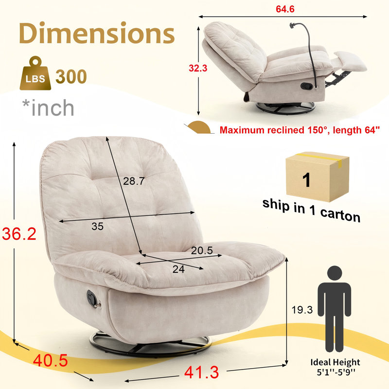 Fauteuil inclinable pivotant en velours rembourré, Beige