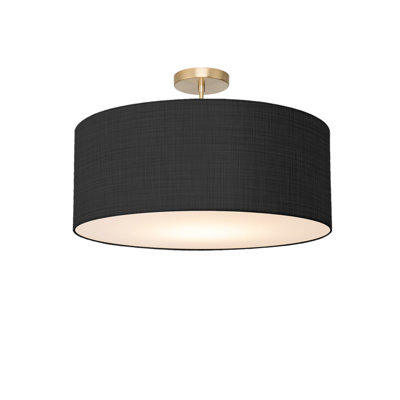 Stretch Semi Flush Mount, White Linen Shade, Weathered Brass