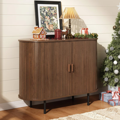 Buffet de 40 po de large avec portes coulissantes et bords de sécurité incurvés, console de bar à café moderne - noyer