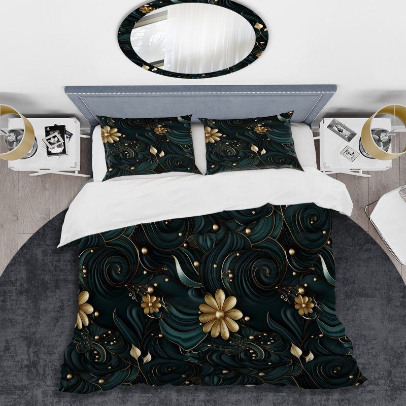 Deep Emerald Radiant Glamour Emerald - Ensemble de housse de couette damassé, Housse de couette pour très grand lit et 2 très