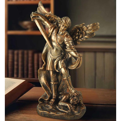 Saint Michael Statue, Bronze-Tone Resin Archangel Figurine, 13.5 cm