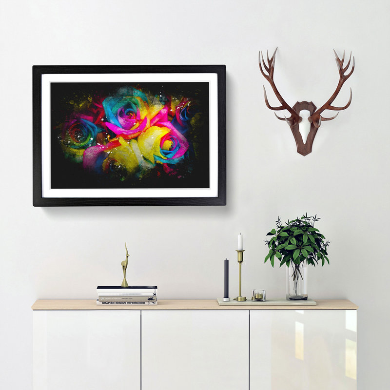 Multi-Coloured Rainbow Roses - Picture Frame Graphic Art Print, Black Framed, 45cm H x 63cm W x 2cm D