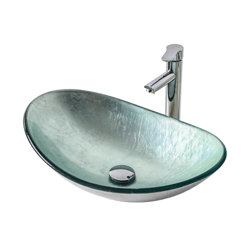 Lavabo de salle de bain en verre trempé Silver Boat