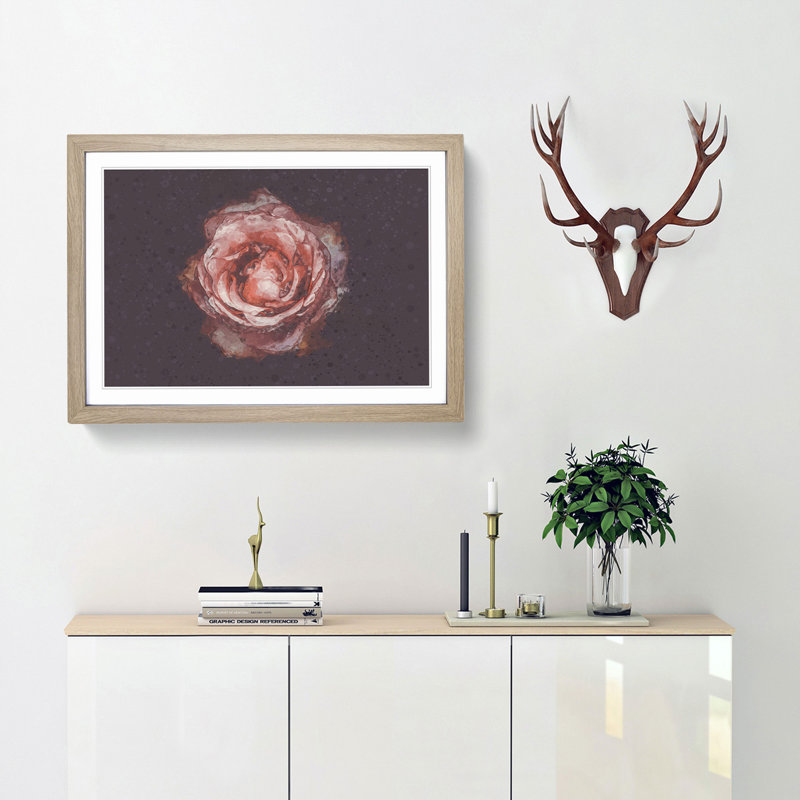 Pink Tipped Rose Flower - Framed Print, 60cm H x 91cm W x 2cm D, Oak