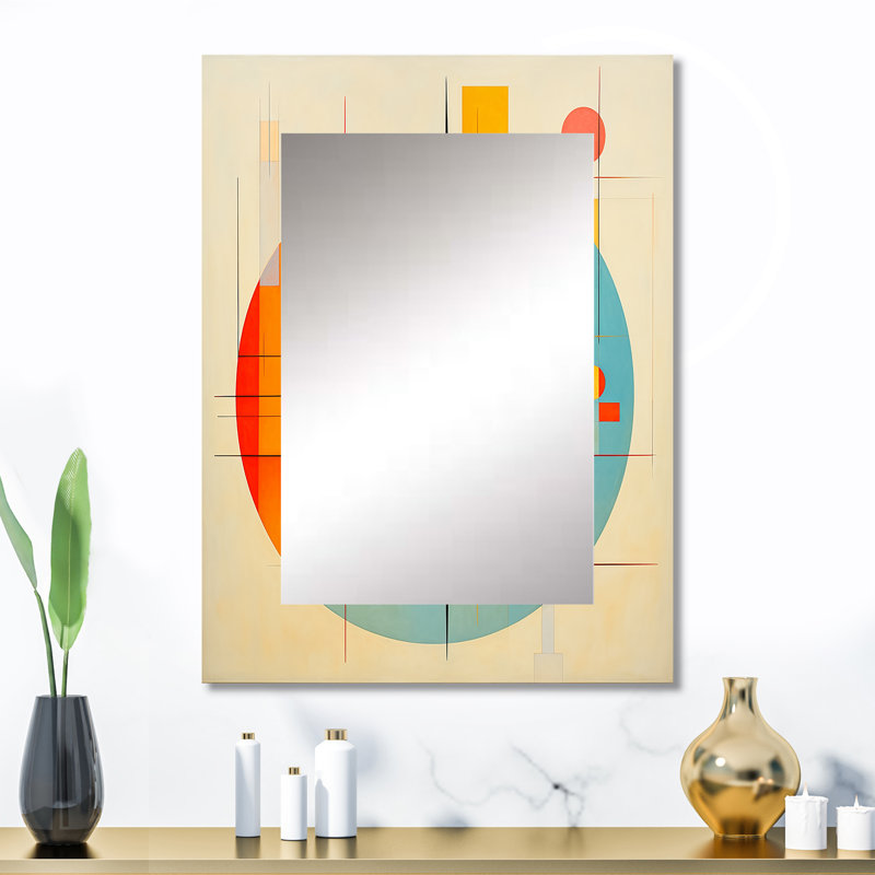 Syncronicities Midcentury Elegant Retro Art IV - Midcentury Modern Unique Mirror, Blue Large Wall Mirror, Printed Metal Art