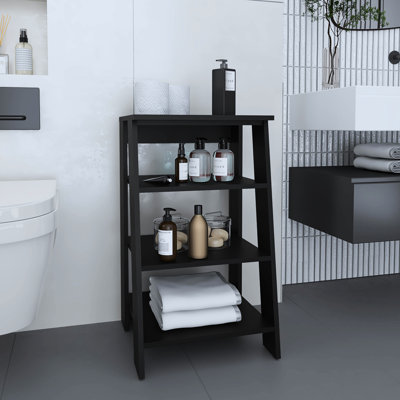 Armoire à linge 29,7 po, noir, avec quatre tablettes pour le rangement de la salle de bain