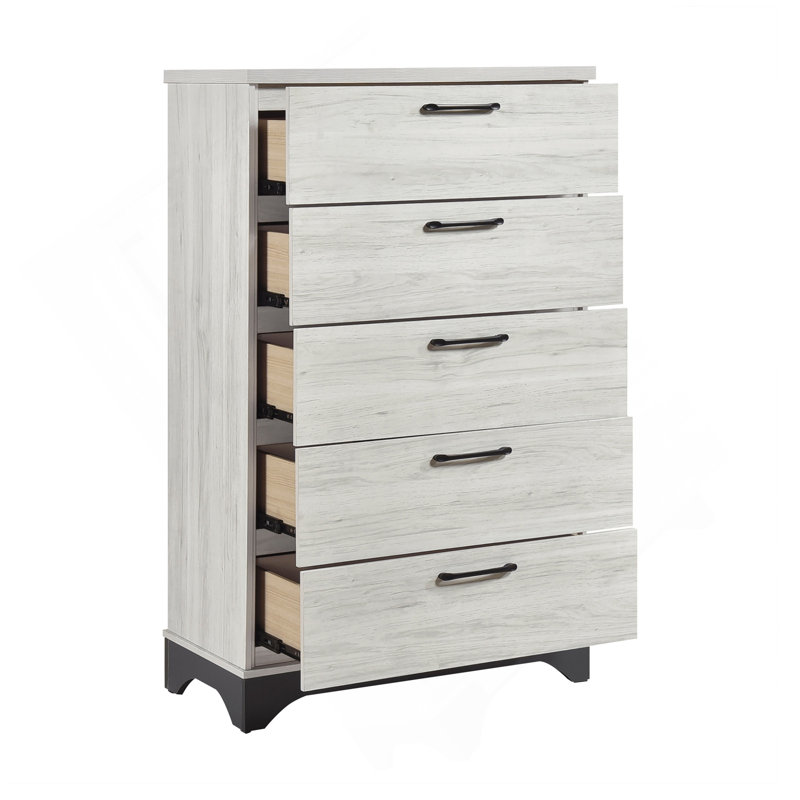 Contemporary Two-Tone White Oak And Gray Finish 5-Drawer Storage Chest Bedroom Furniture 1Pc